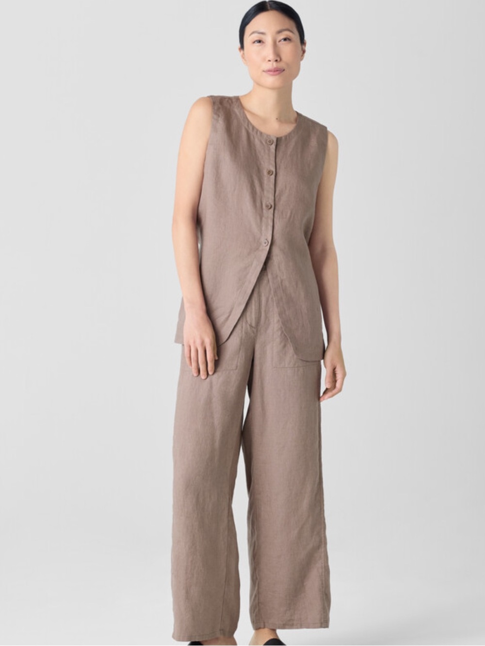 Eileen Fisher Wide-Leg trouser Linen Ankle Pants — Cocoa